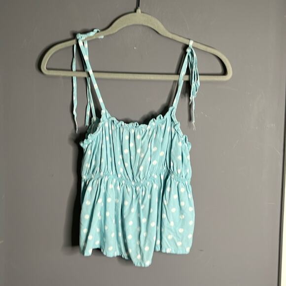 Francesca’s Blue and White Polka Dot Strappy Babydoll Top Size Medium - Picture 8 of 8